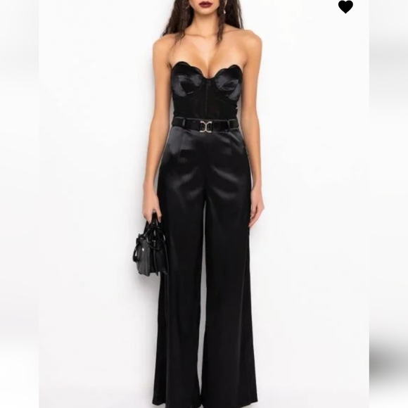 NWT Gorgeous Akira Midnight Black Satin Jumpsuit π - Picture 3 of 14
